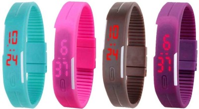 NS18 Silicone Led Magnet Band Watch Combo of 4 Sky Blue, Pink, Brown And Purple Digital Watch  - For Couple   Watches  (NS18)