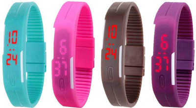 

NS18 Silicone Led Magnet Band Watch Combo of 4 Sky Blue, Pink, Brown And Purple Watch - For Couple