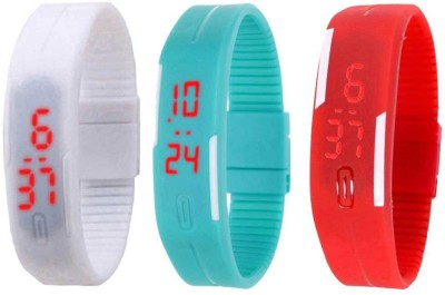 NS18 Silicone Led Magnet Band Combo of 3 White, Sky Blue And Red Digital Watch  - For Boys & Girls   Watches  (NS18)