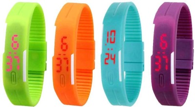 NS18 Silicone Led Magnet Band Watch Combo of 4 Green, Orange, Sky Blue And Purple Digital Watch  - For Couple   Watches  (NS18)