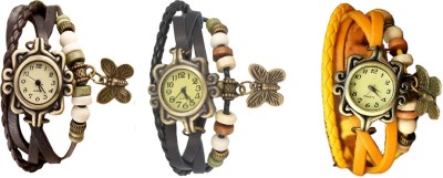 NS18 Vintage Butterfly Rakhi Combo of 3 Brown, Black And Yellow Analog Watch  - For Women   Watches  (NS18)