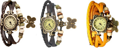 

NS18 Vintage Butterfly Rakhi Combo of 3 Brown, Black And Yellow Watch - For Women