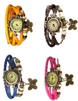 NS18 Vintage Butterfly Rakhi Combo of 4 Yellow, Blue, Brown And Pink Analog Watch  - For Women   Watches  (NS18)