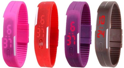 NS18 Silicone Led Magnet Band Combo of 4 Pink, Red, Purple And Brown Digital Watch  - For Boys & Girls   Watches  (NS18)