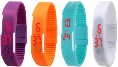 NS18 Silicone Led Magnet Band Combo of 4 Purple, Orange, Sky Blue And White Digital Watch  - For Boys & Girls   Watches  (NS18)
