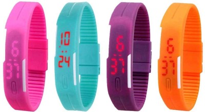 NS18 Silicone Led Magnet Band Combo of 4 Pink, Sky Blue, Purple And Orange Digital Watch  - For Boys & Girls   Watches  (NS18)