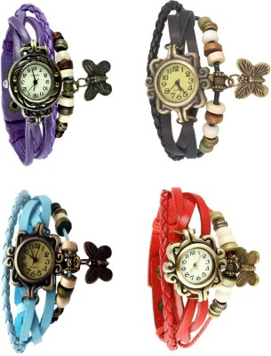 NS18 Vintage Butterfly Rakhi Combo of 4 Purple, Sky Blue, Black And Red Analog Watch  - For Women   Watches  (NS18)