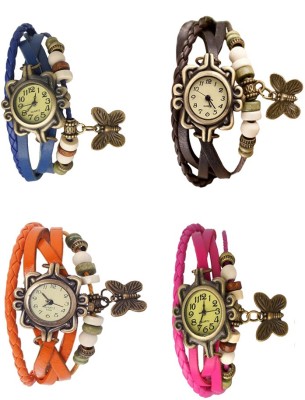NS18 Vintage Butterfly Rakhi Combo of 4 Blue, Orange, Brown And Pink Analog Watch  - For Women   Watches  (NS18)