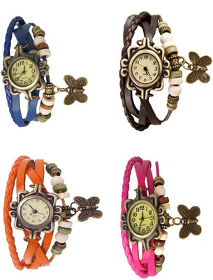 NS18 Vintage Butterfly Rakhi Combo of 4 Blue, Orange, Brown And Pink Analog Watch  - For Women   Watches  (NS18)