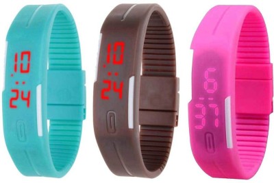 NS18 Silicone Led Magnet Band Combo of 3 Sky Blue, Brown And Pink Digital Watch  - For Boys & Girls   Watches  (NS18)