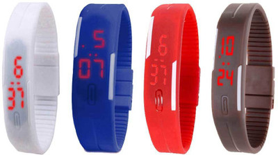 

NS18 Silicone Led Magnet Band Combo of 4 White, Blue, Red And Brown Watch - For Boys & Girls