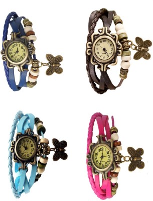 NS18 Vintage Butterfly Rakhi Combo of 4 Blue, Sky Blue, Brown And Pink Analog Watch  - For Women   Watches  (NS18)