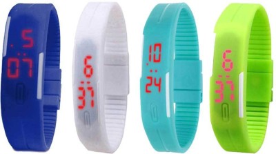 NS18 Silicone Led Magnet Band Combo of 4 Blue, White, Sky Blue And Green Digital Watch  - For Boys & Girls   Watches  (NS18)