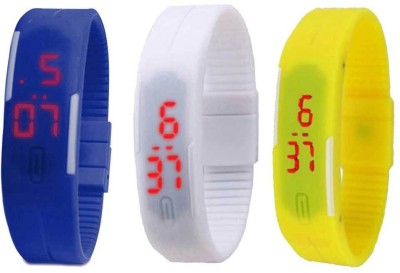 NS18 Silicone Led Magnet Band Combo of 3 Blue, White And Yellow Digital Watch  - For Boys & Girls   Watches  (NS18)