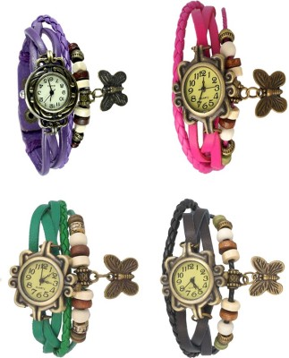NS18 Vintage Butterfly Rakhi Combo of 4 Purple, Green, Pink And Black Analog Watch  - For Women   Watches  (NS18)