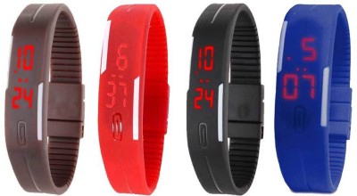 NS18 Silicone Led Magnet Band Combo of 4 Brown, Red, Black And Blue Digital Watch  - For Boys & Girls   Watches  (NS18)