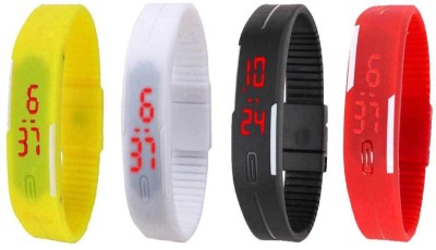 NS18 Silicone Led Magnet Band Watch Combo of 4 Yellow, White, Black And Red Digital Watch  - For Couple   Watches  (NS18)