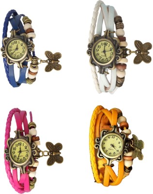 NS18 Vintage Butterfly Rakhi Combo of 4 Blue, Pink, White And Yellow Analog Watch  - For Women   Watches  (NS18)