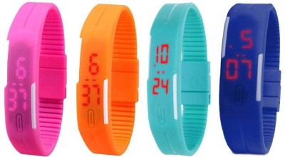 NS18 Silicone Led Magnet Band Combo of 4 Pink, Orange, Sky Blue And Blue Digital Watch  - For Boys & Girls   Watches  (NS18)