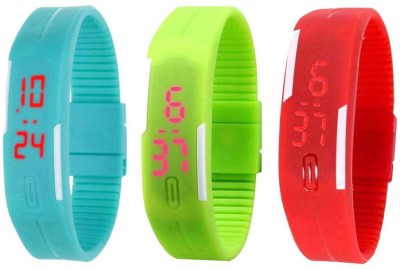 NS18 Silicone Led Magnet Band Combo of 3 Sky Blue, Green And Red Digital Watch  - For Boys & Girls   Watches  (NS18)