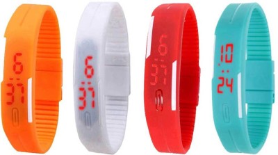 NS18 Silicone Led Magnet Band Watch Combo of 4 Orange, White, Red And Sky Blue Digital Watch  - For Couple   Watches  (NS18)