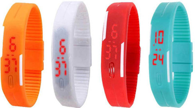 

NS18 Silicone Led Magnet Band Watch Combo of 4 Orange, White, Red And Sky Blue Watch - For Couple