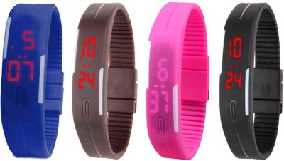 NS18 Silicone Led Magnet Band Combo of 4 Blue, Brown, Pink And Black Digital Watch  - For Boys & Girls   Watches  (NS18)