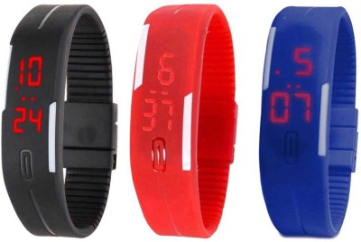NS18 Silicone Led Magnet Band Combo of 3 Black, Red And Blue Digital Watch  - For Boys & Girls   Watches  (NS18)