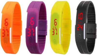 NS18 Silicone Led Magnet Band Combo of 4 Orange, Purple, Yellow And Black Digital Watch  - For Boys & Girls   Watches  (NS18)