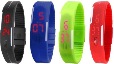 NS18 Silicone Led Magnet Band Watch Combo of 4 Black, Blue, Green And Red Digital Watch  - For Couple   Watches  (NS18)