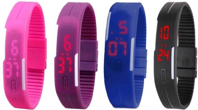 NS18 Silicone Led Magnet Band Combo of 4 Pink, Purple, Blue And Black Digital Watch  - For Boys & Girls   Watches  (NS18)