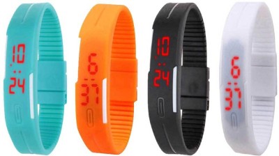NS18 Silicone Led Magnet Band Combo of 4 Sky Blue, Orange, Black And White Digital Watch  - For Boys & Girls   Watches  (NS18)