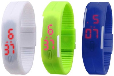 NS18 Silicone Led Magnet Band Combo of 3 White, Green And Blue Digital Watch  - For Boys & Girls   Watches  (NS18)