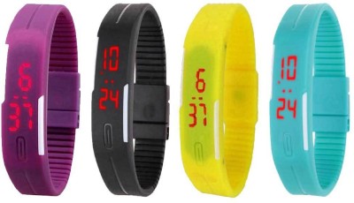 NS18 Silicone Led Magnet Band Watch Combo of 4 Purple, Black, Yellow And Sky Blue Digital Watch  - For Couple   Watches  (NS18)