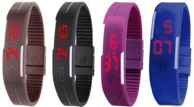 NS18 Silicone Led Magnet Band Combo of 4 Brown, Black, Purple And Blue Digital Watch  - For Boys & Girls   Watches  (NS18)