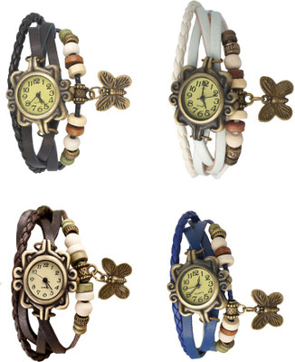 

Kissu Vintage Rakhi Combo of 4 Black, Brown, White And Blue Watch - For Women