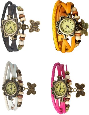 NS18 Vintage Butterfly Rakhi Combo of 4 Black, White, Yellow And Pink Analog Watch  - For Women   Watches  (NS18)