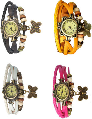

Kissu Vintage Rakhi Combo of 4 Black, White, Yellow And Pink Watch - For Women