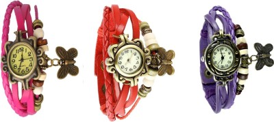 NS18 Vintage Butterfly Rakhi Watch Combo of 3 Pink, Red And Purple Analog Watch  - For Women   Watches  (NS18)