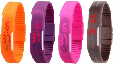 NS18 Silicone Led Magnet Band Combo of 4 Orange, Purple, Pink And Brown Digital Watch  - For Boys & Girls   Watches  (NS18)