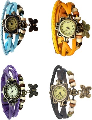 NS18 Vintage Butterfly Rakhi Combo of 4 Sky Blue, Purple, Yellow And Black Analog Watch  - For Women   Watches  (NS18)
