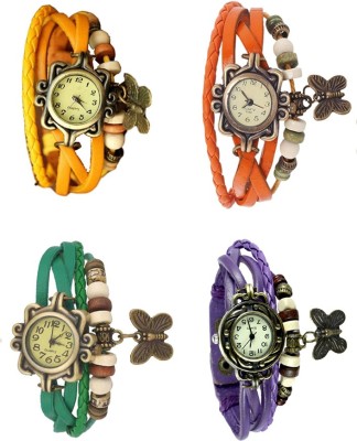 NS18 Vintage Butterfly Rakhi Combo of 4 Yellow, Green, Orange And Purple Analog Watch  - For Women   Watches  (NS18)