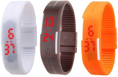NS18 Silicone Led Magnet Band Combo of 3 White, Brown And Orange Digital Watch  - For Boys & Girls   Watches  (NS18)