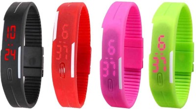 NS18 Silicone Led Magnet Band Combo of 4 Black, Red, Pink And Green Digital Watch  - For Boys & Girls   Watches  (NS18)