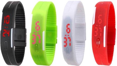 NS18 Silicone Led Magnet Band Watch Combo of 4 Black, Green, White And Red Digital Watch  - For Couple   Watches  (NS18)