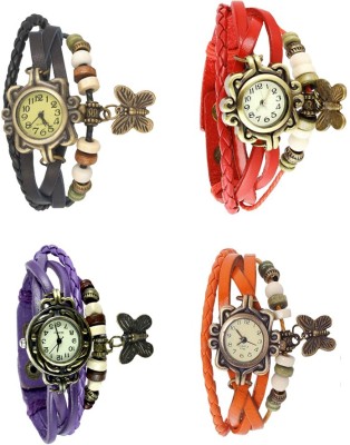 NS18 Vintage Butterfly Rakhi Combo of 4 Black, Purple, Red And Orange Analog Watch  - For Women   Watches  (NS18)