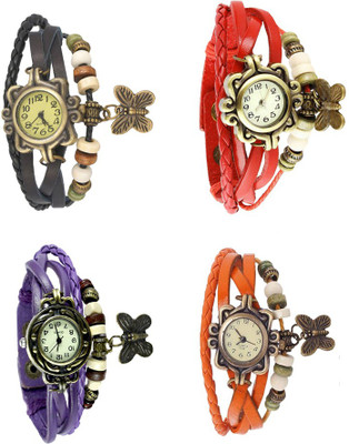 

NS18 Vintage Butterfly Rakhi Combo of 4 Black, Purple, Red And Orange Watch - For Women