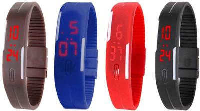 

Kissu Led Magnet Band Combo of 4 Brown, Blue, Red And Black Watch - For Men & Women