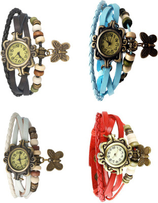 

Kissu Vintage Rakhi Combo of 4 Black, White, Sky Blue And Red Watch - For Women