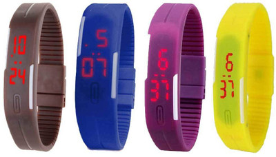 

Kissu Led Magnet Band Combo of 4 Brown, Blue, Purple And Yellow Watch - For Men & Women